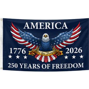 USA 250th Birthday Flag 3x5 Ft with Two Brass Washers for Outdoor Garden and Porch Deck Lawn Yard Decor 1776-2026 250 Years Anniversary Celebration Activity Sign (250 Years Anniversary Flag)
