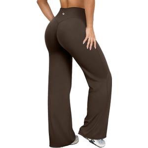 OQQ Yoga Pants Women High Waist Stretch Casual Soft Straight Leg Bottoms (Large Long, Darkbrown)