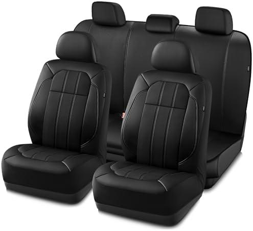 Road Comforts Premium Leather Full Set Seat Covers – Luxurious, Airbag-Compatible, Universal Fit for Cars, SUVs, Trucks, and Vans, Complete Front and Rear Protection - Black