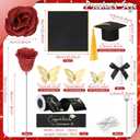 68 Pcs Graduation Glitter Roses Bouquet Set Include Glitter Rose Wrapping Paper Ribbon Butterfly Gem Pins Scroll Mini Grad Cap for Grad Party DIY Flower Money Bouquet Gifts(Red, Black)