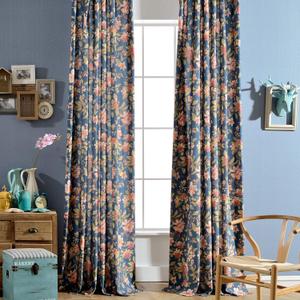 Melodieux Blooming Flower Print Vintage Style Room Darkening Grommet Curtain Drapes for Bedroom Living Room Dining Room, 52 by 63 Inch, Navy (2 Panels) (52"W x 63"L (Pack of 2), Navy)