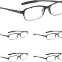 PROFLEX SpareSpecs Reading Glasses (value 5 pack) - lightweight, impact resistant, scratch resistant, bendy, flexible, anti-slip, unisex (mens + womens) (Oval; BLK; +3.5) (Black)