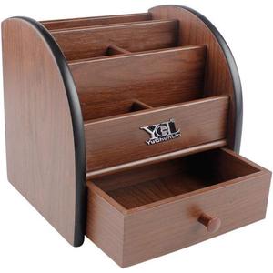 Remote control organizer with drawer, makeup organizers,office pencil holder for desk,wooden multifunctional tabletop storage case YCL828