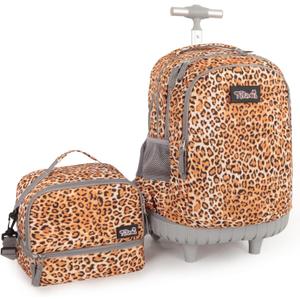 Tilami Rolling Backpack for Boys and Girls,Leopard Brown
