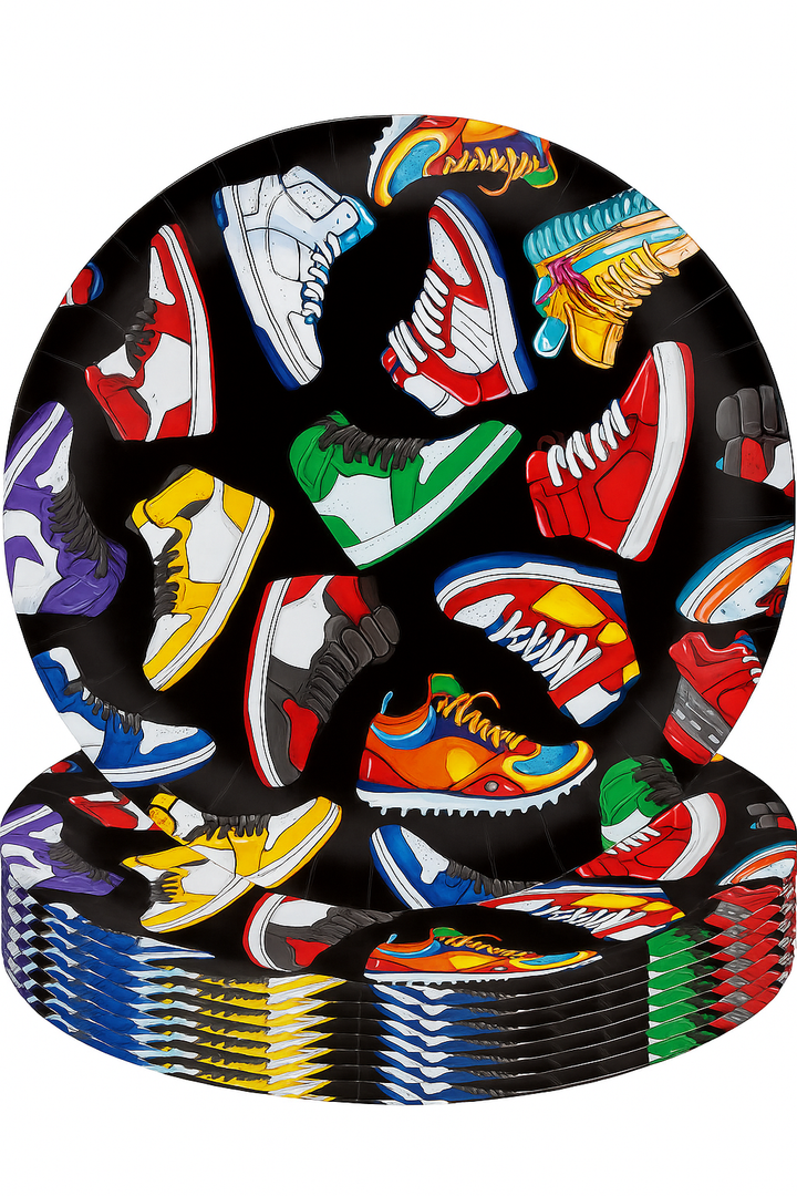 CANDY CHEF Sneaker Party Plates Sneaker Shoes Birthday Party Supplies 48PCS Sport Sneaker Disposable Paper Dessert Plates for Shoes Theme Tableware Decor
