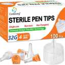 Pen Tips 32G x 4mm, Universal Fit, 100/bx, Sterile, Comfortable
