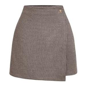 Floerns Women's Houndstooth Print Tie Front Skorts Asymmetrical Hem High Waist Skirt Shorts Size M