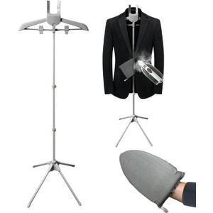 Garment Steamer Hanger with Ironing Glove, Portable Steamer Rack for Clothes, Garment Rack for Steaming Clothes Adjustable Handheld Hanging Ironing Clothes Stand