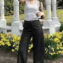 Arach&Cloz 2025 Women's Stretch Wrinkle Free Wide Leg Trousers Casual High Elastic Waisted Loose Palazzo Pants with Pockets (Black, L)