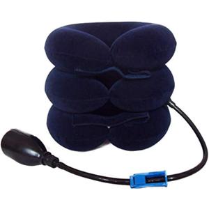 Upgraded Version Premium Flannel Inflatable Cervical Neck Traction Air Inflatable Pillow Neck Head Stretcher Pain Relief Collar (for Adults, Dark Blue)