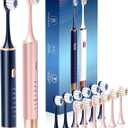 Blue & Pink 2 Pack Electric Toothbrush for Adults, USB Rechargeable Sonic Toothbrush with 12 Brush Heads, Smart Timer, 6 Modes, 2-Hour Fast Charge Last 30 Days