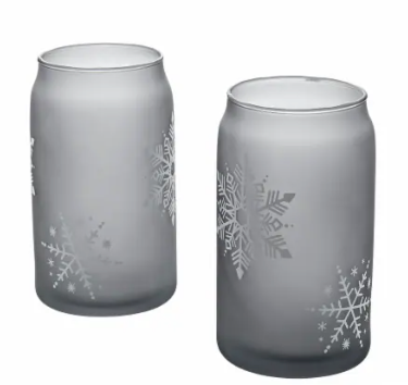 Tabletops Gallery Snowflake Soda Can Glass Set - Grey, 2 Pcs