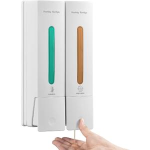 Shampoo and Conditioner Dispenser, Shower Soap Dispenser 2 Chamber No Drill Shampoo Dispenser for Shower Wall Mounted Shampoo Conditioner Body Wash Dispenser for Bathroom Hotel,Large 400ML*2,White