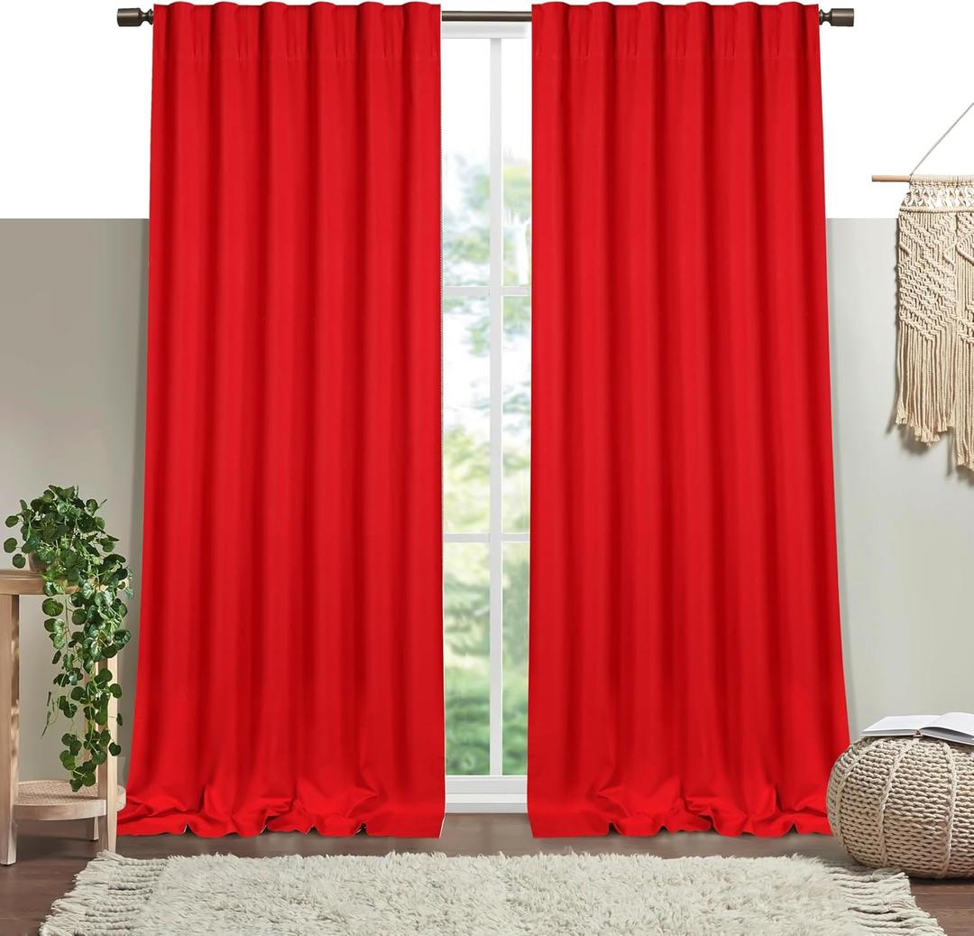 Red Solid Panel Curtains, 63 Inches Long, Set of 2, 100% Cotton, Light Filtering for Privacy, Bold Farmhouse Dcor, Great for Bedroom, Living Room, 54" W x 63" L