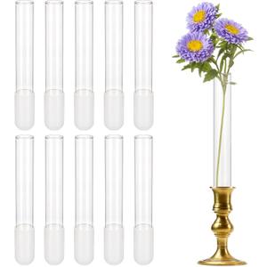 10 Pack Glass Cylinder Vases for Taper Candle Holders with Cuttable Silicone Sleeves (Fits 0.91" Candlestick Openings), Ideal for Dinner Parties, Home Accents, Event Decor, Wedding Arrangements