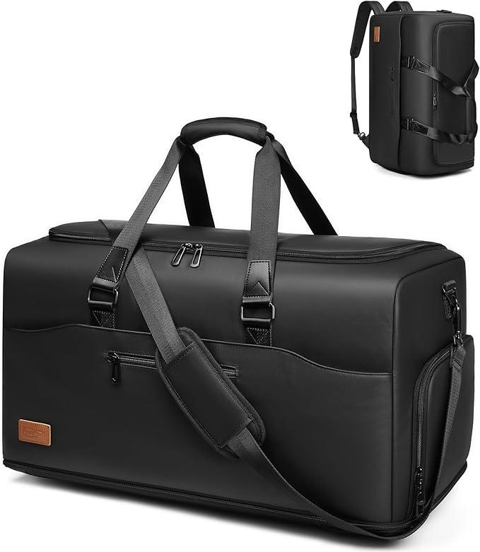 55/70L Expandable Duffel Bag for Travel, Overnight Bag for Men, Weekend Bag with Shoe Compartment, Waterproof Gym Bags for Men and Women, Black