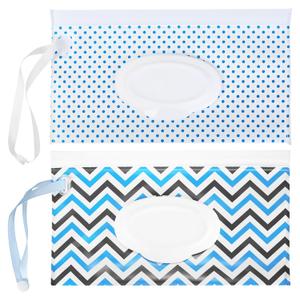 Baby Wipes Dispenser, 2 Pcs Travel Baby Wipe Holder, Refillable Baby Wet Wipe Pouch, Reusable Baby Wipes Container, Portable Wipe Dispenser, Wipe Bags for Travel, Wave and Plaid Patterns (04D)