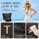 Mom Gifts| Initial Makeup Bag Set for Women Girls Personalized Gifts for Bridesmaid Teachers Graduation Friend Female PU Leather Cosmetic Travel Toiletry Bag(Black,T)