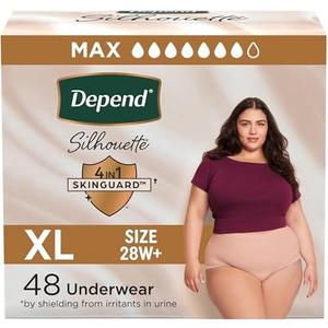 Depend Silhouette Adult Diapers, Incontinence & Postpartum Bladder Leak Underwear for Women, Maximum Absorbency, Extra Large, Pink, 48 Count (2 Packs of 24), Packaging May Vary