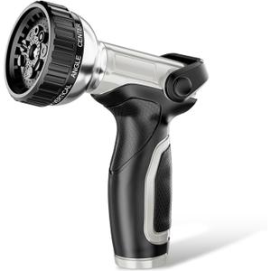 Garden Hose Nozzle with 9 Spray Patterns, Heavy Duty Aluminum Water Pipe Sprayer with Thumb Control On Off Valve for Easy Streams Control, Use for Outdoor