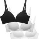 Teen Girls Seamless Bra Cotton Bras Adjustable Straps ((36) 36A, Black/Light Grey/White)