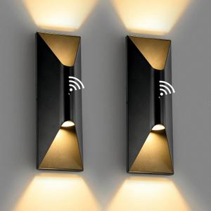 Dusk to Dawn Outdoor Wall Light Fixtures 2 Pack, 15" Up and Down Waterproof Exterior Wall Sconce, Replaceable Bulb, 3000K LED, Modern Black Outdoor Lights for House, Porch, Garage