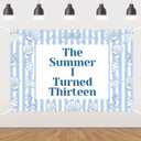 The Summer I Turned Thirteen Backdrop Nautical 13th Birthday Decorations Blue and White Bow Nautical Anchor Shell Banner for Kids Under the Sea Cruise Sailor Cheers to 13 Years Photo Props 5 * 3ft
