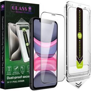 2 Pack Ultra HD Clear Screen Protector for iPhone 11/XR (6.1-Inch),9H Tempered Glass,Full Coverage,Anti-Fingerprint,Auto Dust Removal,Bubble-Free,Easy Installation