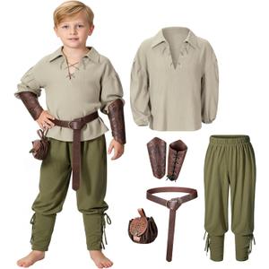 Kids Medieval Viking Pirate Renaissance Tunic Pants Accessories Costume for Boys Cosplay 13-14 Years (S)