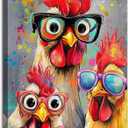 Rooster Kitchen Canvas Wall Art Funny Chicken Pictures Wall Decor Rustic Farmhouse Animal Paintings for Kitchen Farm Kids Room Decor Framed(Rooster-3,16.00" x 24.00")