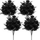 Artificial Rose Flowers Bouquet Realistic Silk Rose Fake Flowers for Wedding Home Centerpieces Party Cemetery Grave Decoration (4 Bouquets, Black)