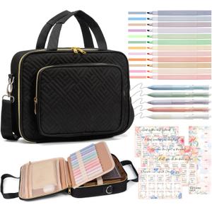 Bible Cover Case for Women, Large Bible Bag w/Shoulder Strap, Bible Study Supplies Journaling Kit Book Carrying Case with Pastel Highlighters 75 Tabs, Mothers Day Christian Gifts for Women Mom Teacher