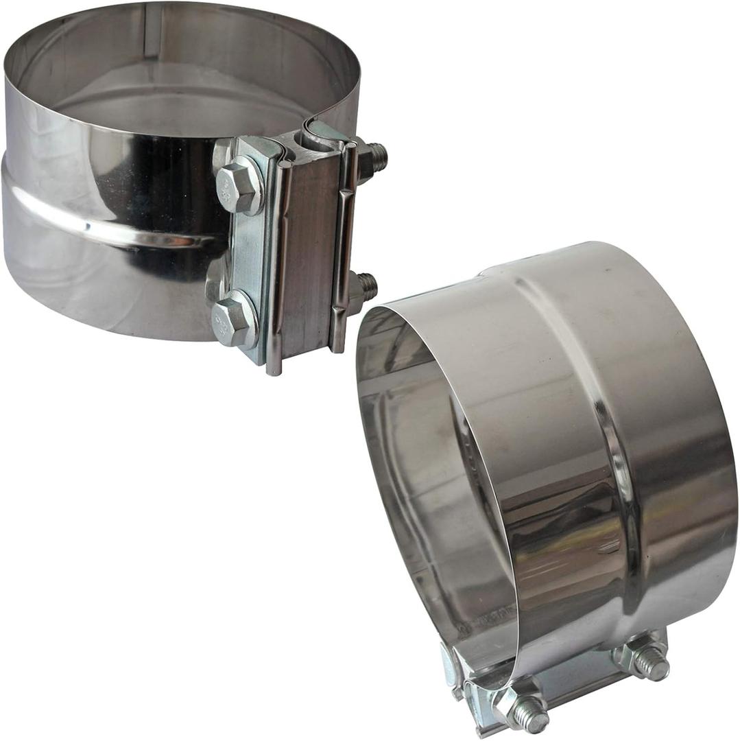 Exhaust Band Clamps 5" Lap Joint - Stainless Steel With 1 Block 2Pcs For 5" Od To 5" Id Exhaust Pipe, Muffler, Elbow And Exhaust Tubing Connection (2 Pack)