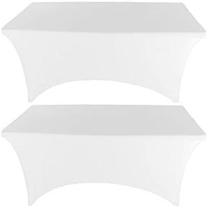 Gowinex 2 Pack 8FT White Spandex Tablecloth Stretch Fitted Table Cover for Rectangular Table Event, Wedding, Banquet and Parties