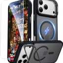 for iPhone 17 Pro Case with Stash Lens Stand and 9H Screen Protector, Compatible with MagSafe, Military-Grade Drop Protection Magnetic Phone Case for iPhone 17 Pro, 360 Full Protection, Black