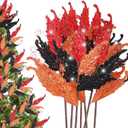 HyDren 10 Pcs Christmas Glitter Leaves Large Ornaments for Christmas Tree Picks Sprays Artificial Stems Branches Twigs Sprigs Floral for Xmas Tree Wreath Garland Vase DIY Decor(Red Black Orange)