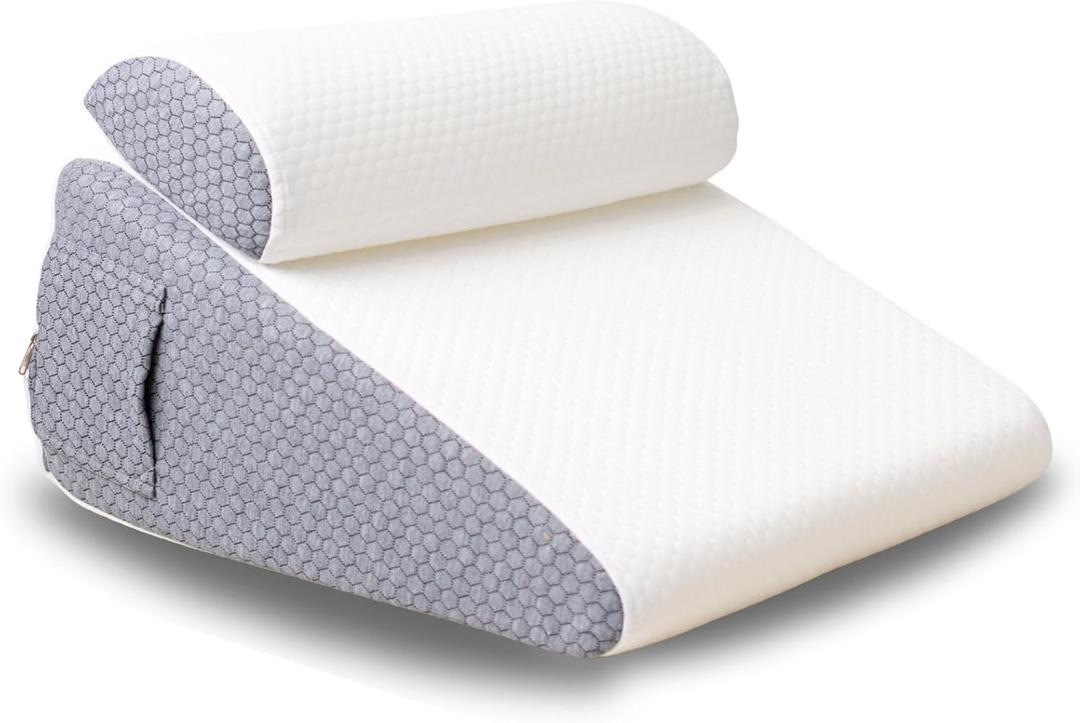 The Hiquo Wedge Pillow with Light Blocking Sleep Mask, Adjustable Orthopedic Bed Wedge Pillow Set