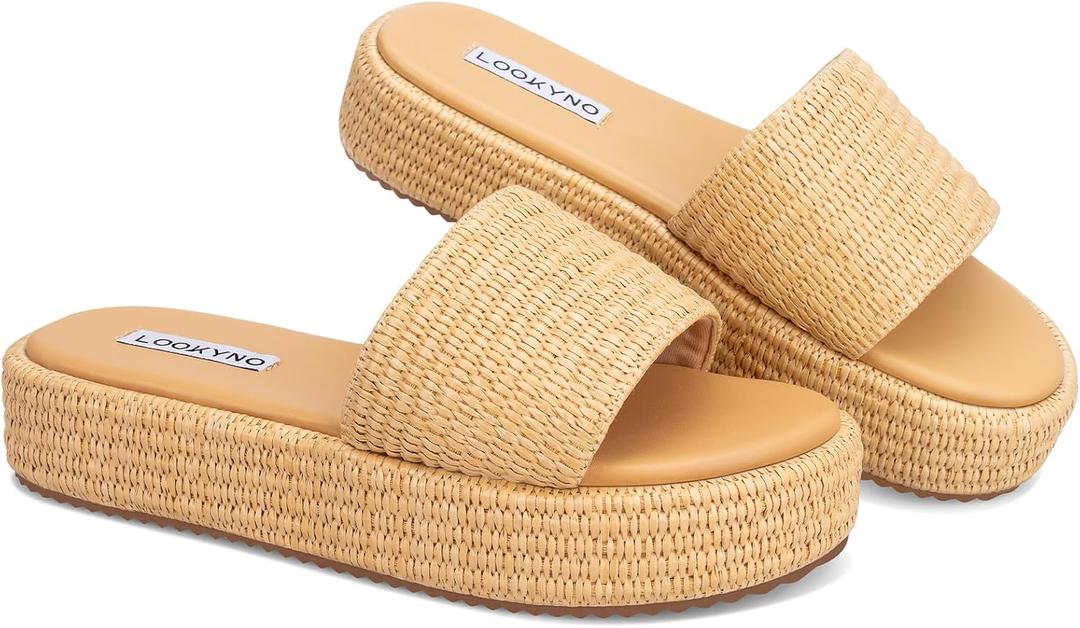 Platform Sandals for Women Straw Raffia Sandals Women Cute Sandal Wedges for Beach Vacation Comfortable Espadrille Platform Shoes (5, Brown)