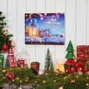 Synovana Christmas LED Lighted Canvas Wall Art  16" x 12" Light Up Xmas Holiday Pictures Decoration Wall Art Prints for Living Dining Room Decor - Merry Christmas and Happy New Year