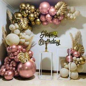 PageebO Rose Gold Balloon Arch Kit-126pcs Rose Gold Balloons Sand White Balloons Chrome Gold Balloons with Golden Leaf for Baby&Bridal Shower, Birthday Party, Wedding, Grad, Anniversary Party