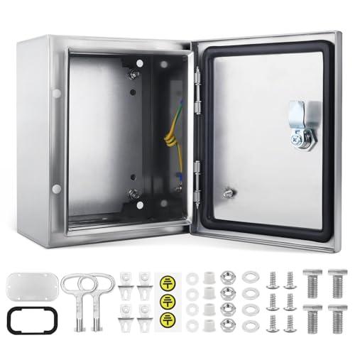 QILIPSU 304 Stainless Steel Electrical Box IP65 Waterproof Steel Project Enclosure Lockable Weatherproof Electric Junction Box for Indoor & Outdoor Use 10"x8"x6"