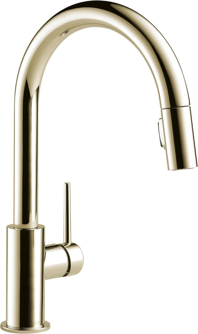 Delta Trinsic Polished Nickel Kitchen Faucet with Pull Down Sprayer, Modern Single Hole Kitchen Sink Faucet, Single Handle, Polished Nickel 9159-PN-DST
