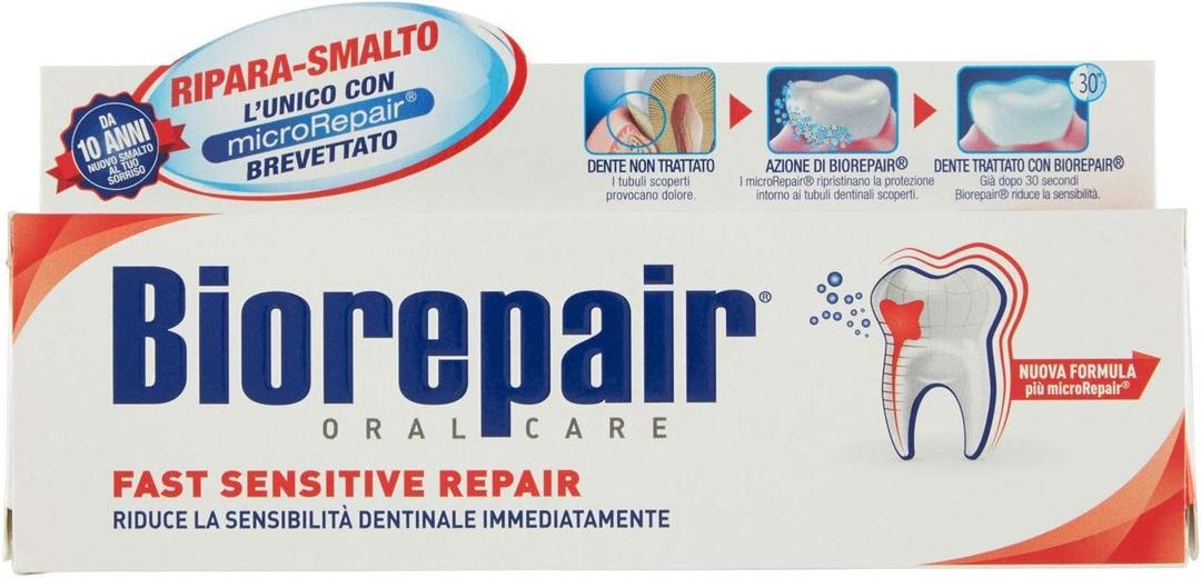 Biorepair: "Fast Sensitive Repair" Toothpaste with micro Repair, New Formula - 2.5 Fluid Ounce (75ml) Tube [ Italian Import ]