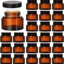 Amber 1.7oz Small Glass Jars with Lids - 24 Pack Leakproof Cosmetic Containers Durable with Inner Liners, Sealable for Creams, Lotions, Essential Oils, Body Butter, Travel Samples