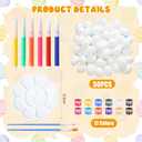 Gerrii 50 Pcs White Foam Easter Egg Ornament Bulk Paintable Decorations with 6 Markers, 12 Paints, 2 Brushes, 1 Palette Hanging Easter Egg with String for DIY Craft Basket Fillers Party Favors