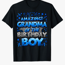 Grandma of The Birthday Boy Matching Family Grandma Party T-Shirt, Large