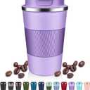 Insulated Coffee Tumblers with Flip Lid 12oz / 17oz, Stainless Steel Travel Coffee Mug Leak Proof, Vacuum Insulated Coffee Mug Reusable Cup, Keeps Cold and Hot for Coffee Tea (Lavender)