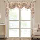 Loom and Mill Jacquard Waterfall Valance for Living Room, Vintage Floral Damask Swag Window Valances with Tassels, Light Khaki Swag Curtains for Bedroom Christmas Banquet Decoration(W79Inch,1 Panel)