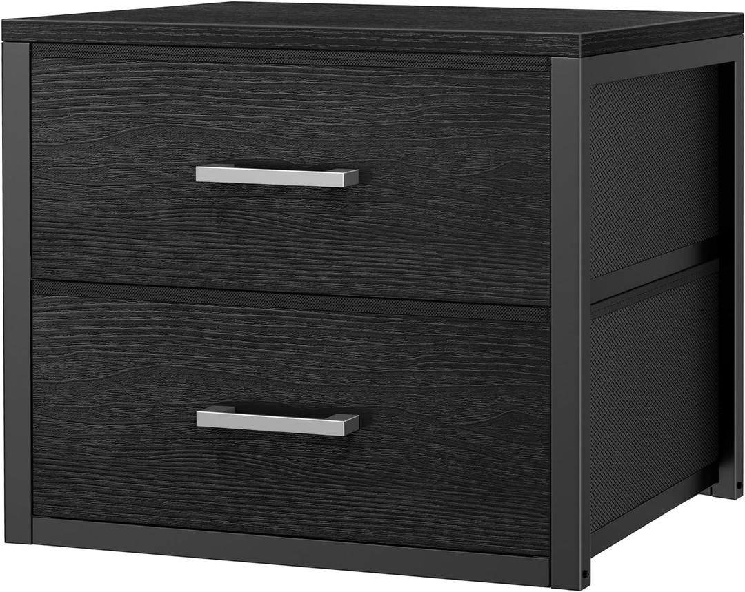 BOLUO Stackable Storage Drawers Closet Organizers and Storage Fabric Black 2 Drawer Dresser for Bedroom Modern (M(11.2"D x 15.2"W x 16.1"H))