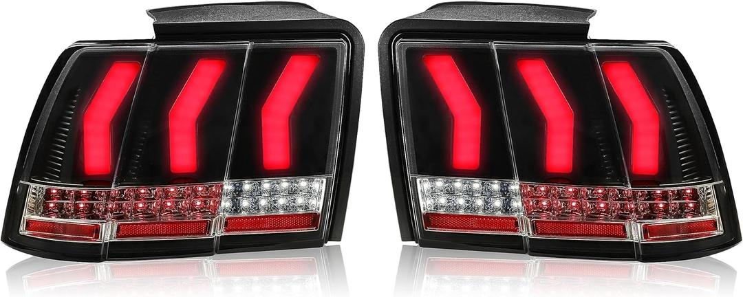 HECASA LED Tail Lights Compatible with 1999-2004 Ford Mustang Replacement for FO2819109 FO2818109 with Clear Lens Turn Signal Rear Lamp Left & Right Side